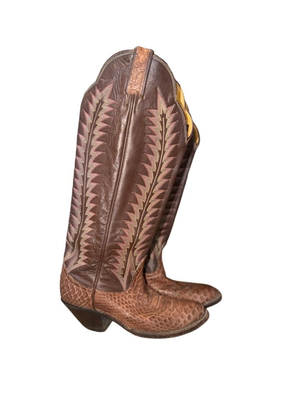 Vintage Tony Lama Brown Python Leather Cowboy Western Boots Style 4840 women 6.5 - Picture 3 of 13